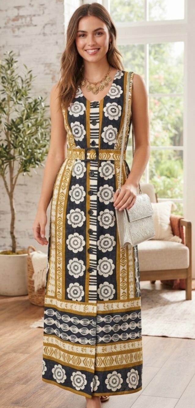 Awesome Vintage 70's Alex Coleman Hawaiian Tiki Boho Sheath Maxi Dress